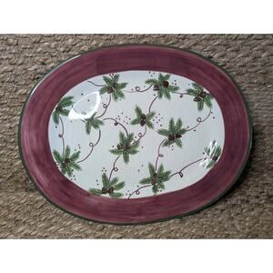 Foreside Evergreen Holly Design Christmas Ceramic Serving Platter Holiday 18.5"